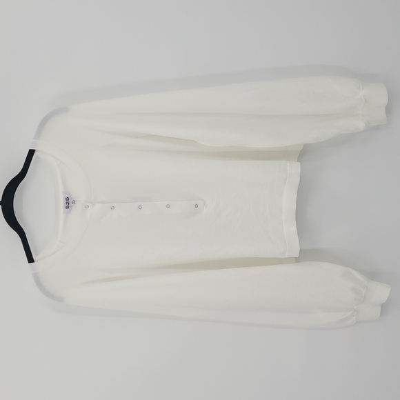 525 America Henley Pullover Knit Top Crewneck Blouson Sleeve Minimalist Size M/L - Picture 2 of 13